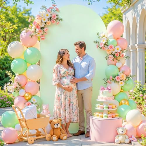7.2FT Sage Green Arch Cover - Polyester Fitted Wedding Arch Stand Covers Round Top Chiara Arch Backdrop Cover for Birthday Party Banquet Photo Background Decoration - Image 3