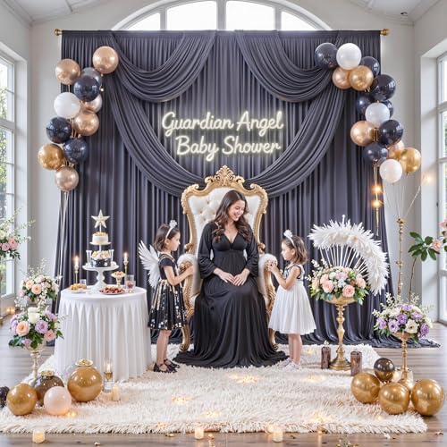 20 ft x 10 ft Wrinkle Free Charcoal Backdrop Curtain for Parties, Dark Grey Polyester Photo Backdrop Drapes for Baby Shower Wedding Engagement Birthday Party Backdrop Stand,5ft x 10ft 4 Panels - Image 3
