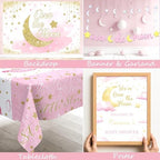 Party Inspo Over the Moon Baby Shower Decorations for Girl – 127 PCs Moon Themed Party Supplies with Backdrop Balloon Garland Cake Topper Tablecloth Sash Poster Banner for Girl Baby Shower - Image 5