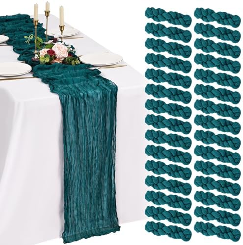 30 Pack Cheesecloth Table Runner 10FT Teal Table Runner Boho Gauze Cheese Cloth Table Runners Long Rustic Sheer Table Decorations for Wedding Party Baby Bridal Shower Birthday Holiday Home by Showgeous