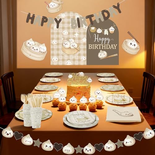 Little Dumpling Party Tableware Set - Dumpling Birthday Banner with Cake Topper, Kawaii Bao Bun All-in-One Party Decor for Baby Shower Gender Reveal Supplies, Serves 20 - Image 6