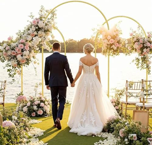Arch Backdrop Stand Set of 3 (7.2FT, 6.6FT, 6FT), Metal Round Arched Frame for Birthday Wedding Party Baby Shower Photography Garden Decoration, Gold - Image 3