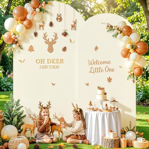 White and Beige Arch Backdrop Cover 7.2FT 6FT Wedding Arch Covers Set of 2 Arches Covers Stretchy Backdrop Spandex Fitted Double-Color Fabric Backdrops for Party Baby Shower Birthday Decoration - Image 4