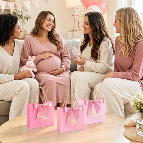 Whaline 60 Pcs Thank You Gift Bags with Ribbon Small Gradient Pink Paper Party Favor Bags with Handles for Wedding Bridal Baby Shower Birthday Party, 5.5 x 4.8 x 2.5 inch - Image 7