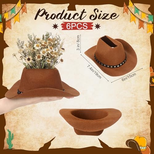 6PCS 7.4in Cowboy Hat Vase Western Table Centerpieces, Star Belt, Brown - Image 2