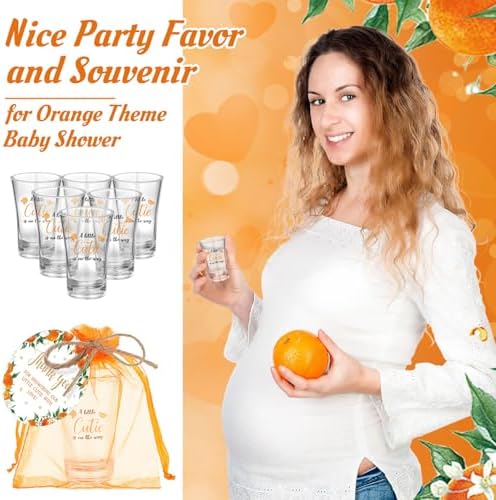 Funnymoom 50 Sets Little Cutie Baby Shower Party Favors Little Cutie is On Her Way Acrylic Clear Shot Glasses with Thank You Cards and Gift Bags Orange Theme Birthday Tangerine Party Supplies - Image 4