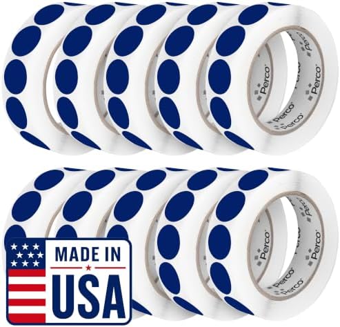 Perco Dark Blue Perforated Round Circle Dot Sticker 1-Inch Labels — 10 Rolls, 10,000 Stickers - File Labels, Category Tags & Inventory Systems, Strong Adhesive - Made in USA by Perco