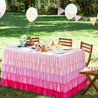 Pufogu Pink Tulle Table Skirt 9ft Tutu Ruffled Chiffon Tablecloth For Rectangle Wedding Baby Shower Girls Birthday Party and Cake Dessert Table Decorations(BrightRainbow, L9(ft), H30in) - Image 5