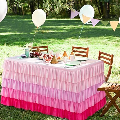 Pufogu Pink Tulle Table Skirt 9ft Tutu Ruffled Chiffon Tablecloth For Rectangle Wedding Baby Shower Girls Birthday Party and Cake Dessert Table Decorations(BrightRainbow, L9(ft), H30in) - Image 5