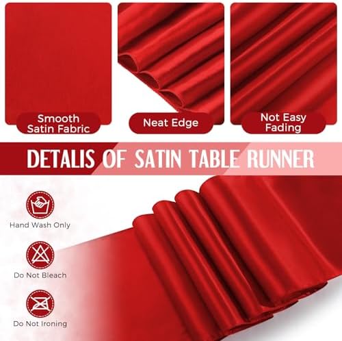 Breling 16 Pack Black and Red Tablecloths and Satin Runners Set - Image 3