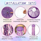 12 Pcs Hanging Jellyfish Paper Lanterns, Jelly Fish Decoration for Under the Sea Party Decorations, Iridescent Streamer Tentacles Mermaid Decor for Ocean, Mermaid Party Decor, Baby Shower - Image 3