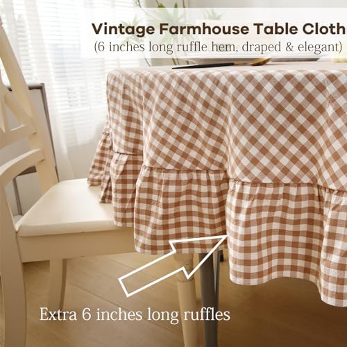 Taupe White Gingham Tablecloth Round Dia.70“ - Image 5