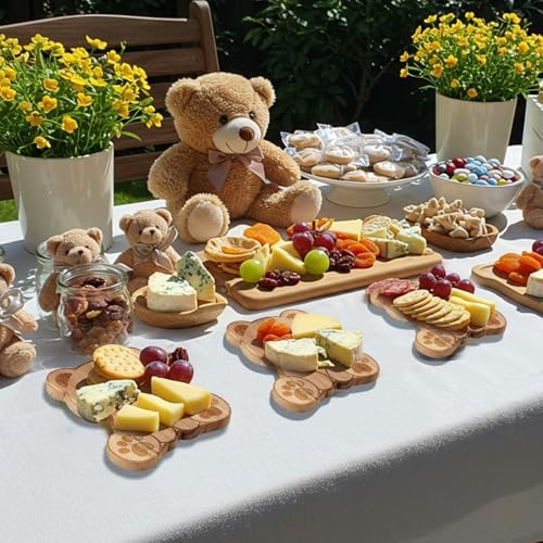 Ziliny 6 Set Baby Shower Prize Bear Shaped Cheese Board Gift, Acacia Color - Image 6