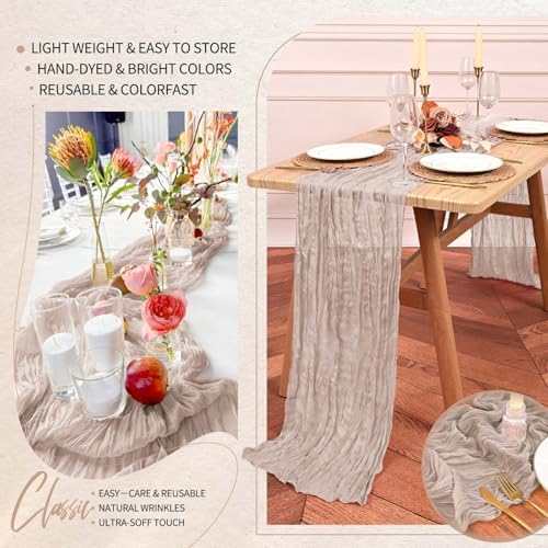 18 Pack Cheesecloth Table Runner 10FT Rosy Brown Table Runner Boho Gauze Cheese Cloth Table Runners Long Rustic Sheer Table Decorations for Wedding Party Baby Bridal Shower Birthday Holiday Home - Image 5