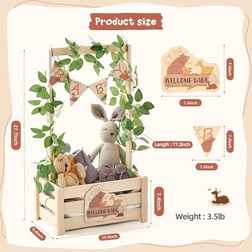 Wooden Baby Shower Crate Closet - Forest Animals Themed Personalized Crate with Hangers & Decorative Accents, Easy Assembly Natural Wood Gift Basket Ideal for Baby Shower & Nursery Storage - Image 2