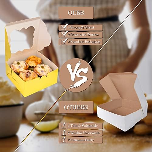 KPOSIYA 65PCS Bakery Boxes with Window 6x6x3 Inches 5 Style Cookie Boxes Small Pastry Boxes for Candy, Dessert, Pastry, Donuts, Birthday Party, Wedding(Gold) - Image 6