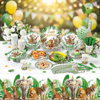 Ceenna 452 Pcs Safari Birthday Party Decorations for 50 Guests, Jungle Animals Paper Plates Napkins Cups Tablecloth Cutlery Straw Wild Animals Tableware for Zoo Theme Birthday Party Supplies - Image 4