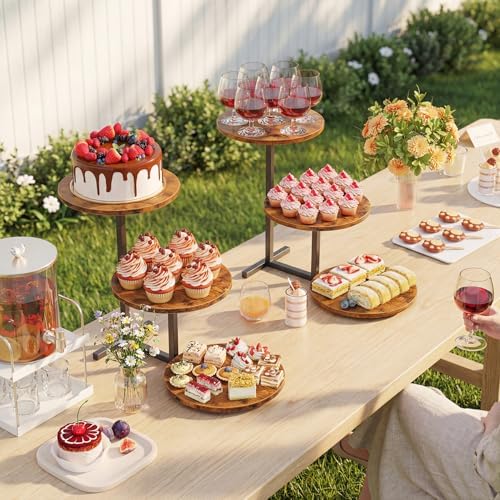 Emfogo 3 Tier Cupcake Stand for 50 Cupcakes, Wooden Cup Cake Tiered Tray Stands, Wood Desert Tier Stands for Dessert Table Display Set for Party Afternoon Tea Baby Shower Wedding Birthday (2 Pack) - Image 2