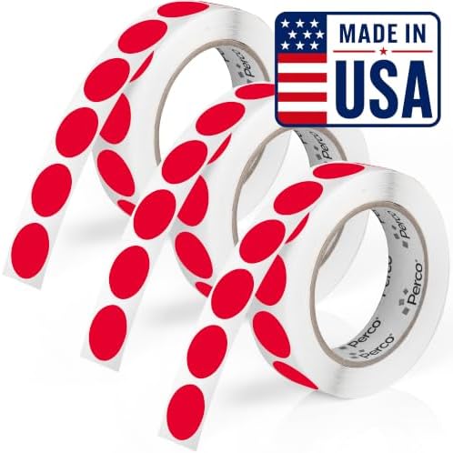 Perco Red Perforated Round Circle Dot Sticker 1-Inch Labels — 3 Rolls, 3,000 Stickers - Sale, Discount & Urgent Labels for Pricing & Alerts, Strong Adhesive - Made in USA by Perco