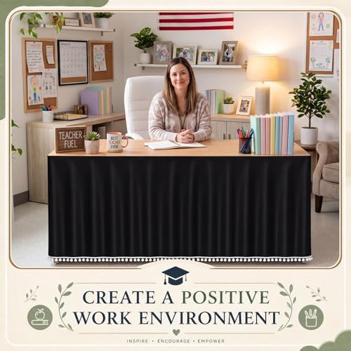 Tudomro Teacher Desk Skirt Table, Tassel, 6ft, Black - Image 5