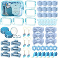 74PCS Baby Shower Prizes for Game Winners with Clear Makeup Bags Glitter Mirrors Belly Rulers Baby Feet Keychains Headbands Hair Claws for Baby Shower Games and Bridal Shower Favors (Blue, 6 Sets) by Rigibright