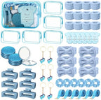 74PCS Baby Shower Prizes for Game Winners with Clear Makeup Bags Glitter Mirrors Belly Rulers Baby Feet Keychains Headbands Hair Claws for Baby Shower Games and Bridal Shower Favors (Blue, 6 Sets) by Rigibright
