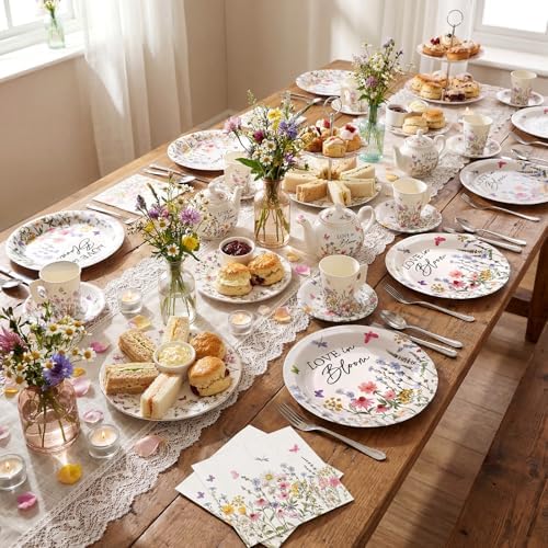 Pickmesh 252 Pcs Love in Bloom Tea Party Supplies for 36 Guests Wildflower Paper Disposable Dinnerware Flower Teacup with Handle and Saucers Set for Tea Party Decorations Birthday Baby Shower Wedding - Image 5