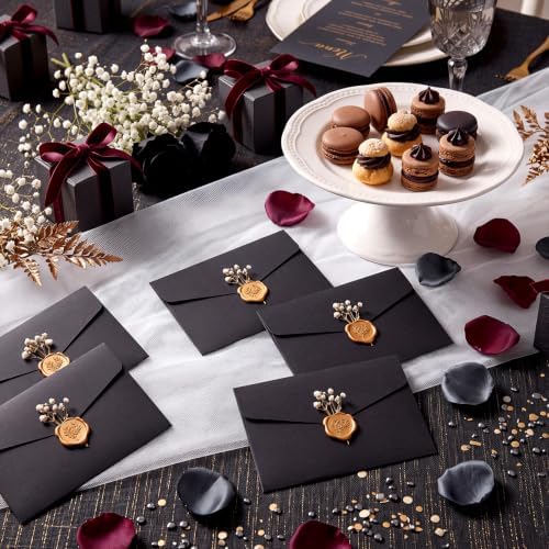 50 Set Wedding Invitation Kits Trifold Pockets,Black,Gold - Image 4