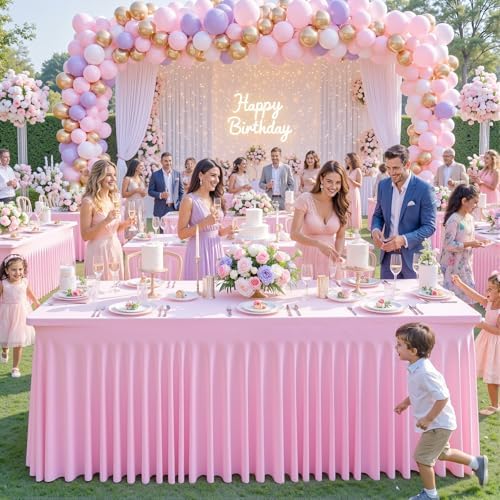 gogoparti 2 Pack Spandex Pink Fitted Table Cloth for 6ft Rectangle Tables Pink Stretch Tablecloth Table Covers Banquet Table Clothes Wrinkle Free Table Skirt for Parties Wedding - Image 2