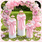 SmoothNovelty 3 Pcs Pink Bow Cylinder Pedestal Stand Covers Spandex Flexible Display Pedestal Covers Round Plinth Pillar Wrap for Birthday Party Wedding Baby Shower Decor - Image 2