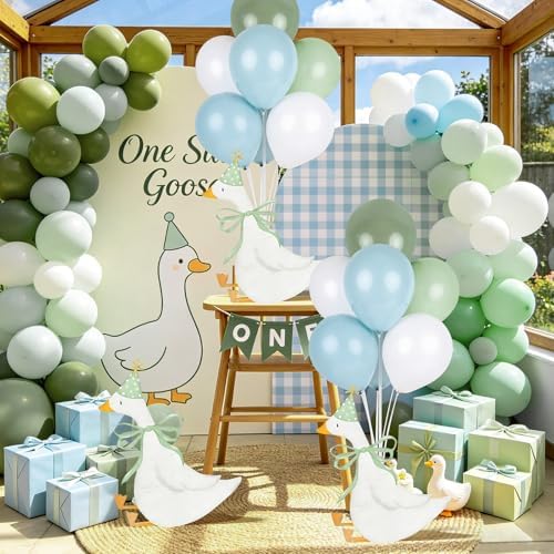 12 Sets One Silly Goose 1st Birthday Decoration Goose Balloon Stand Kit Baby Shower Centerpiece for Table with Blue and Green Balloon Gender Reveal Boy Girl Birthday Party Decor for Wedding Gift Favor - Image 6
