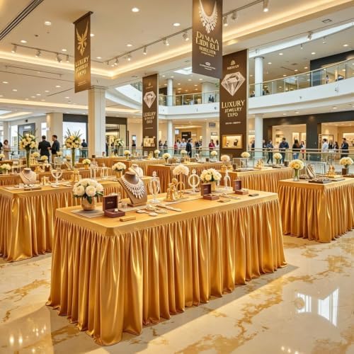 Gold Polyester Table Clothes for 6 Foot Rectangle Tables, Wrinkle Free Fitted Tablecloths 4ft Stretch Table Cover with Skirt for Parties Weddings Birthday Banquet Baby Shower - Image 4