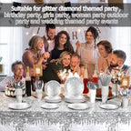 Funnymoom 452 Pcs Silver Birthday Party Decorations Include Diamonds Silver Glitter Paper Plates and Napkins Cups Tablecloth Cutlery Straws Disposable Tableware Set for Birthday Supplies - Image 4