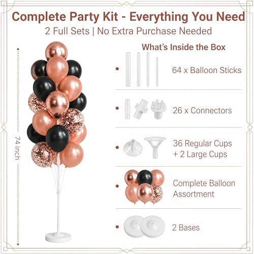 HIINS Rose Gold Black Balloon Column Kit Set of 2 with for Party Decor - Image 3