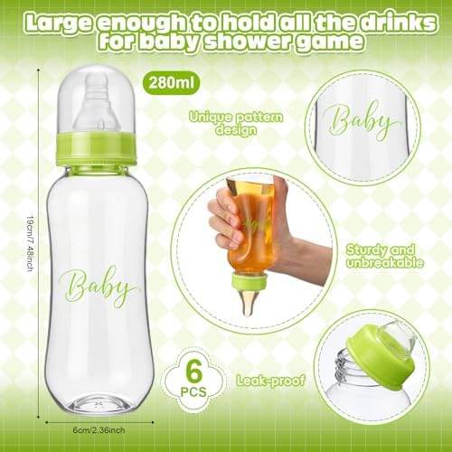 6 Sets Bottle Chug Baby Shower Games Juegos Para Plastic Baby Bottles Bibs Hat Disposable Diapers Gender Reveal Games Baby Changing Diaper Race Game Decoration (Green) - Image 2