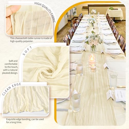 18 Pack Cheesecloth Table Runner 10FT Beige Table Runner Boho Gauze Cheese Cloth Table Runners Long Rustic Sheer Table Decorations for Wedding Party Baby Bridal Shower Birthday Holiday Home - Image 3