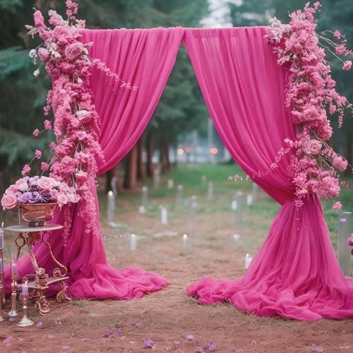 10ft x 10ft Hot Pink Backdrop Curtains, Wrinkle-Free Sheer Chiffon Fabric Photo Backdrop Drapes for Wedding Arch Party Ceremony Stage Photography Decorations by WishCare