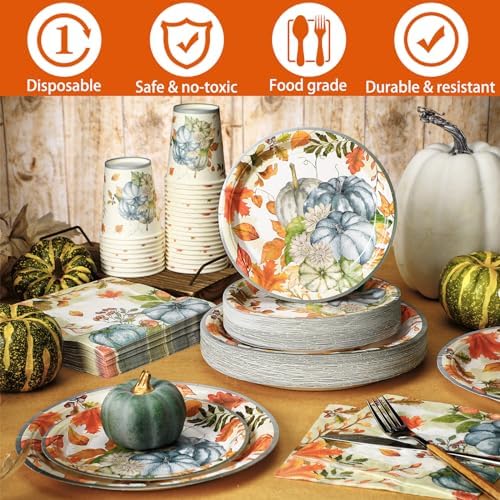 Hsei 250 Pcs Fall Blue Pumpkin Plate and Napkin Party Disposable Tableware - Image 3