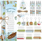 145 Pieces Fishing Baby Shower Favors for Guest A Little Fisherman Is On The Way Ballpoint Pens and Keychains Gifts Bulk Retractable Baby Shower Pens Gender Reveal Greeting Cards Souvenirs Prizes by EYNDYN