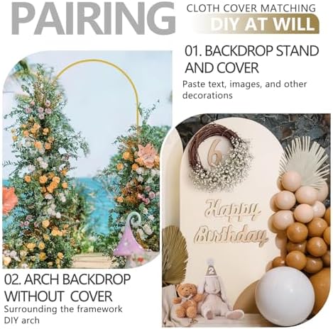 Arch Backdrop Stand and Cover Set, Metal Balloon Arch Backdrop 7.2ft, Gold Arched Stand Frame for Wedding, Parties,Birthday, Backdrop Decorations (Beige,7.2ft) - Image 6