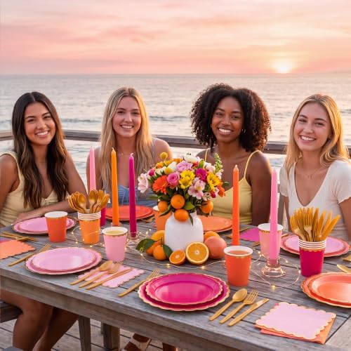 Kochorie 336PCS Pink & Orange Disposable Dinnerware Set Serves 48 Guests - Image 7