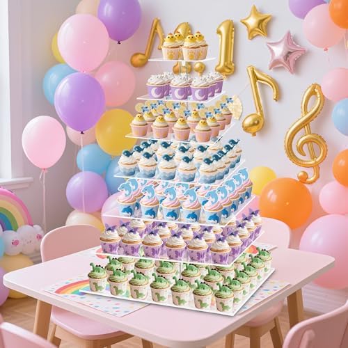 7 Tier Cupcake Stand, Square Acrylic Cupcake Tower for 160 Cupcakes - Image 4