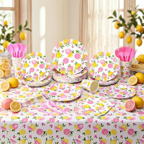 LemonRoad 452 Pcs Pink Lemon Party Supplies for 50, Pink and Yellow - Image 4