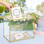 Hxezoc Gold Glass Wedding Card Box with Lock, Large Gift Card Money Box Holder for Wedding Reception, Anniversary, Birthday Party, Baby Shower, Graduation, Home Decorations - Image 3