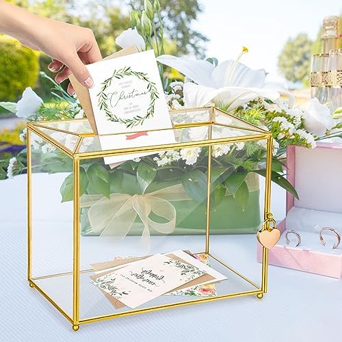 Hxezoc Gold Glass Wedding Card Box with Lock, Large Gift Card Money Box Holder for Wedding Reception, Anniversary, Birthday Party, Baby Shower, Graduation, Home Decorations - Image 3