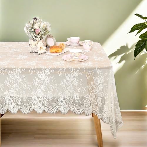 Ivory Lace Tablecloth Rectangular 60x120 Inch 2 Pieces Wedding Table Cloth by QueenDream