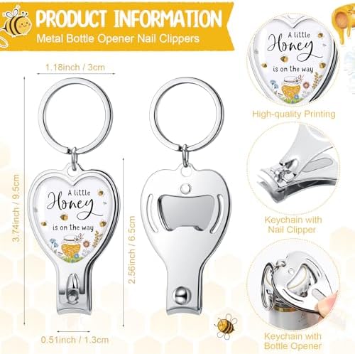 Wesiti 25 Sets Baby Shower Favor for Guests Honey Bee Keychain with Nail Clipper and Bottle Opener Thank You Tag Card Organza Bag - Image 2
