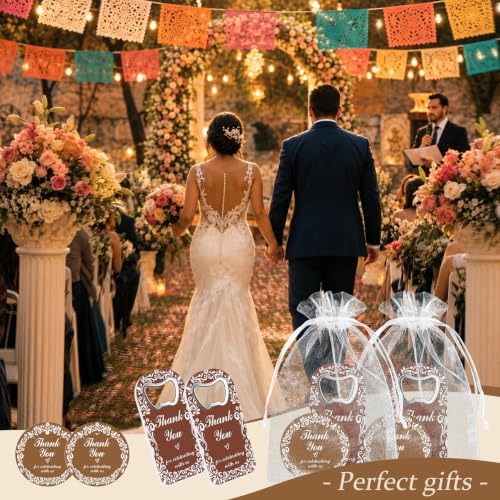 50 Set Wedding Favors for Guests Cielito Lindo Party Favors Brown Fridge Magnet Bottle Opener Thanks Cards with Organza Bags Wedding Thank You Gifts Bulk for Bridal Baby Shower Decorations - Image 6