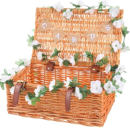 Geelin Wicker Wedding Card Basket with Lid Letter Flag Rustic,White by Geelin