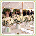 Domensi 6 Pcs Farmhouse Metal Flower Vase, Green Striped Table Centerpiece - Image 6